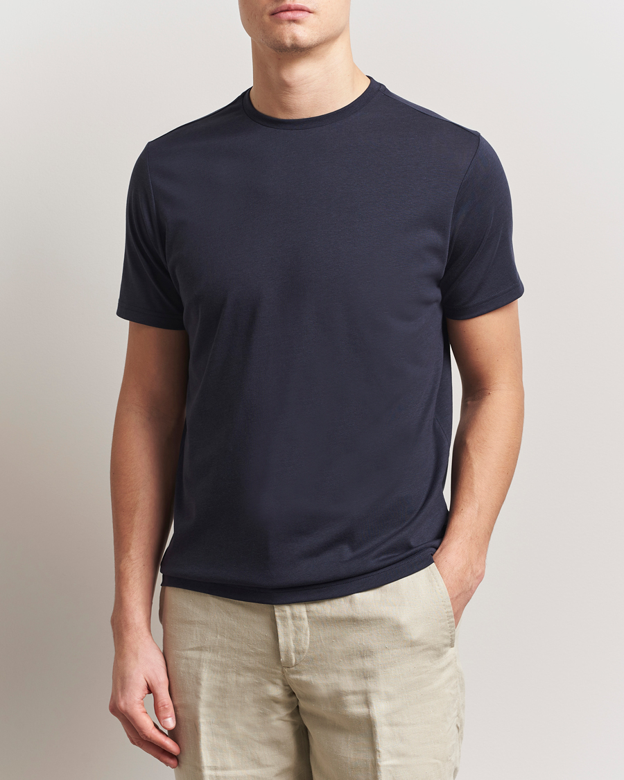 Herre | T-Shirts | Oscar Jacobson | Kim Lyocel/Cotton T-Shirt Navy
