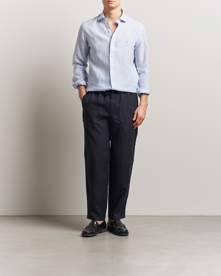 Herre | Skjorter | Polo Ralph Lauren | Custom Fit Dressed Striped Linen Shirt Cabana Blue