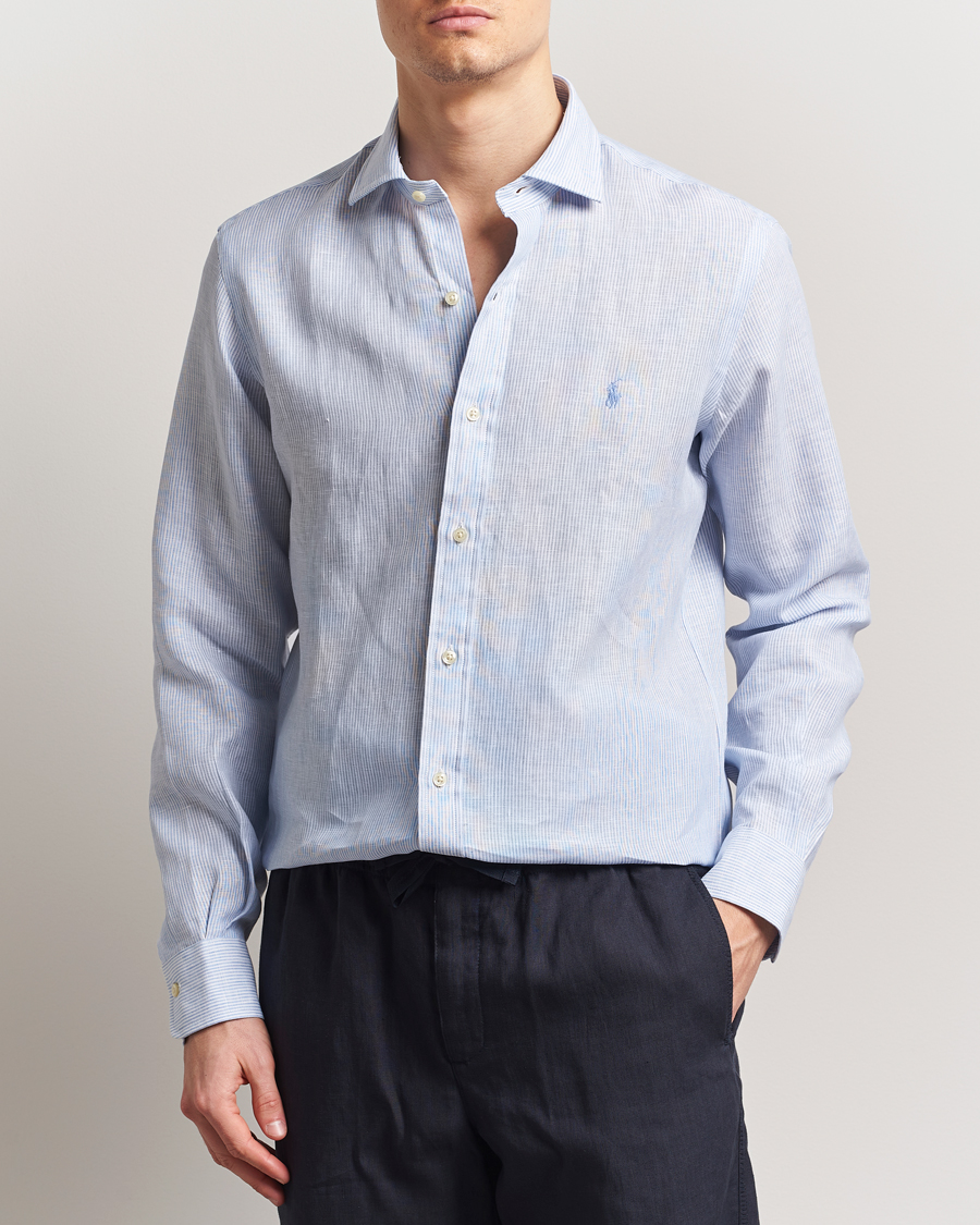 Herre | Skjorter | Polo Ralph Lauren | Custom Fit Dressed Striped Linen Shirt Cabana Blue