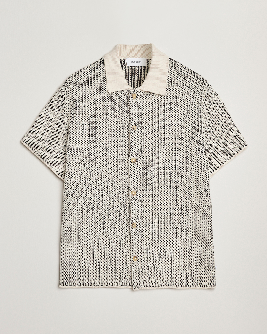 Herre | Skjorter | LES DEUX | Easton Knitted Short Sleeve Shirt Ivory/Black