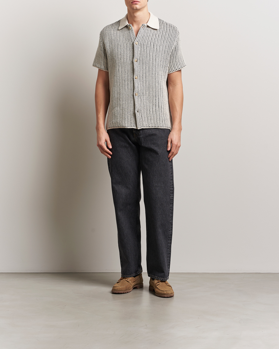Herre | Skjorter | LES DEUX | Easton Knitted Short Sleeve Shirt Ivory/Black