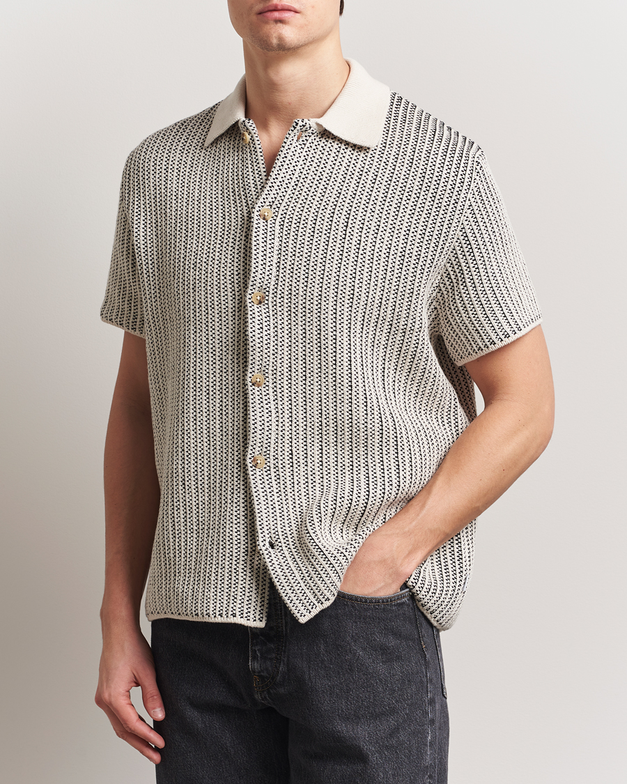 Herre | Skjorter | LES DEUX | Easton Knitted Short Sleeve Shirt Ivory/Black