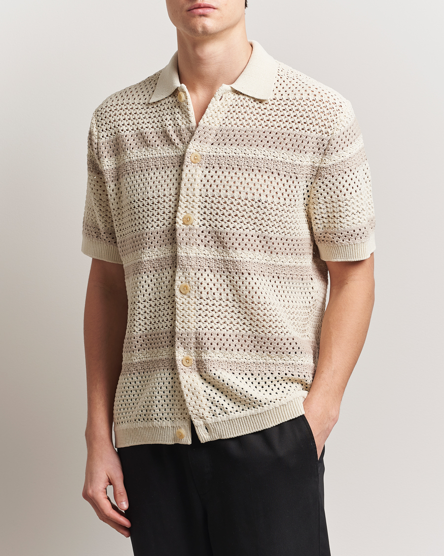 Herre | Skjorter | LES DEUX | Gianni Striped Knitted Short Sleeve Shirt Ivory