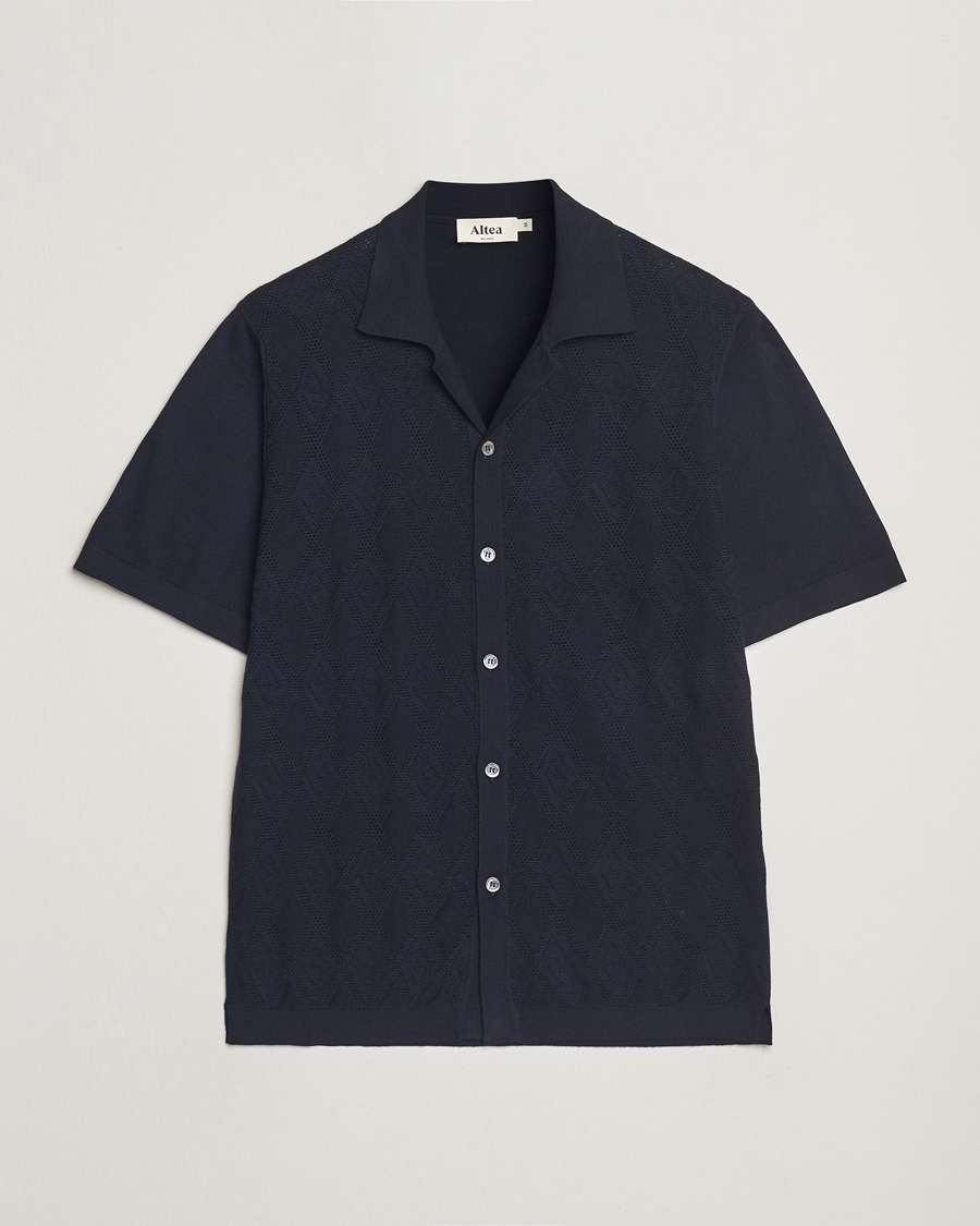 Herre | Skjorter | Altea | Jacquard Knit Camp Shirt Navy
