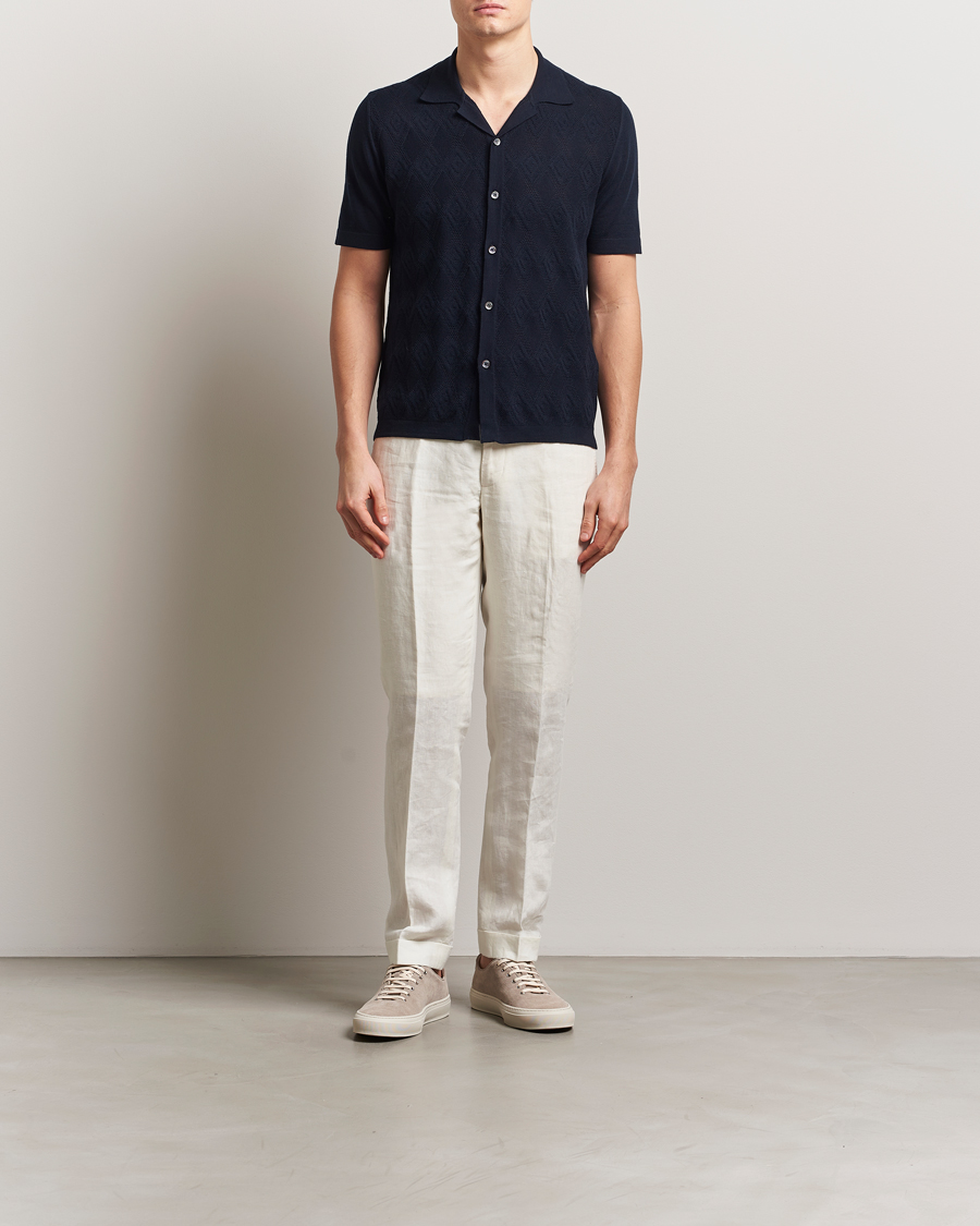 Herre | Skjorter | Altea | Jacquard Knit Camp Shirt Navy