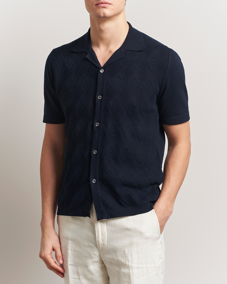 Herre | Skjorter | Altea | Jacquard Knit Camp Shirt Navy