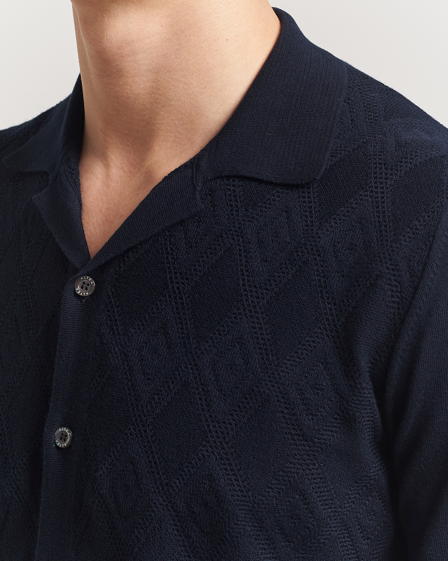 Herre | Skjorter | Altea | Jacquard Knit Camp Shirt Navy