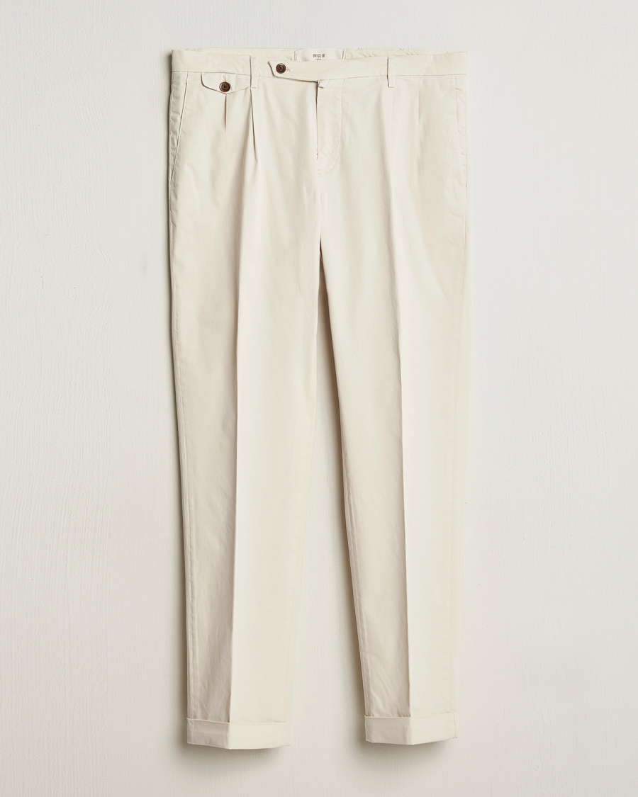 Herre | Bukser | Briglia 1949 | Easy Fit Pleated Cotton Stretch Chino Cream