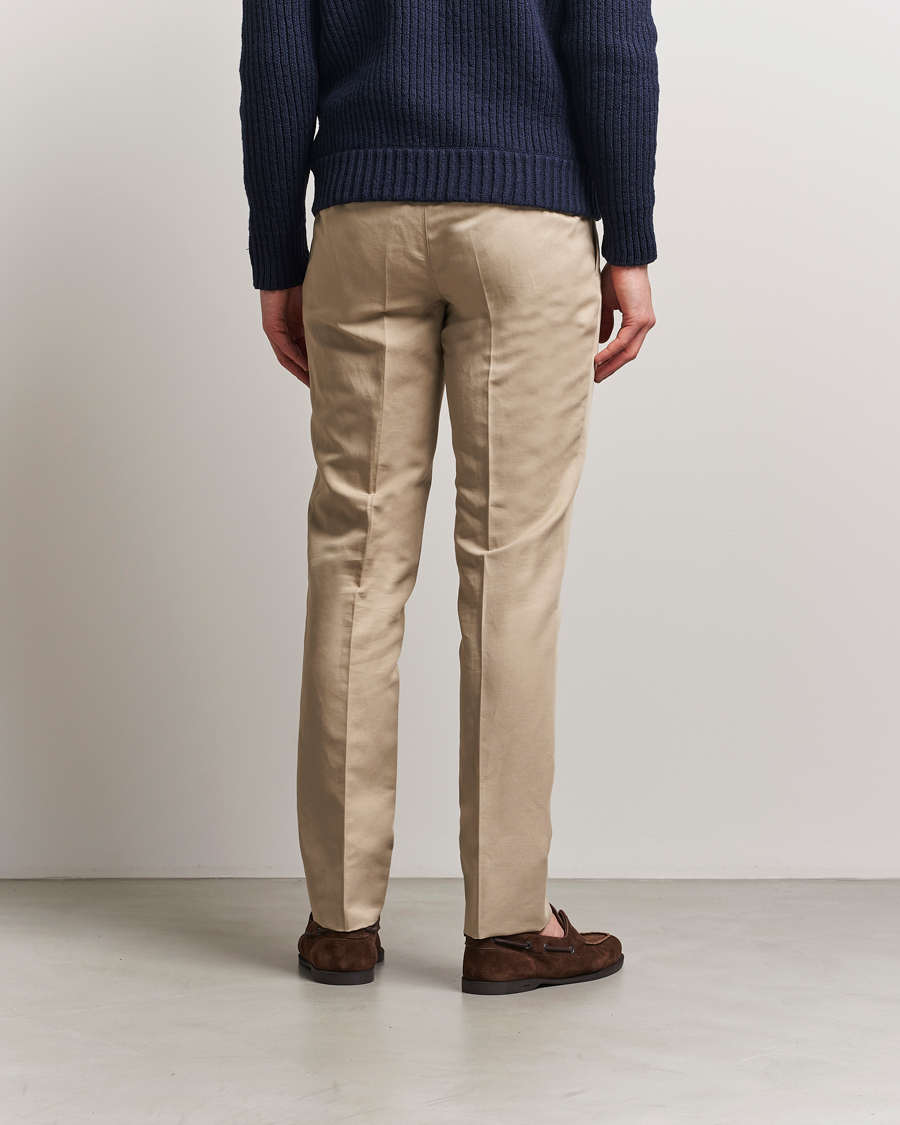Herre | Bukser | Brioni | Cotton/Linen Pleated Trousers Beige