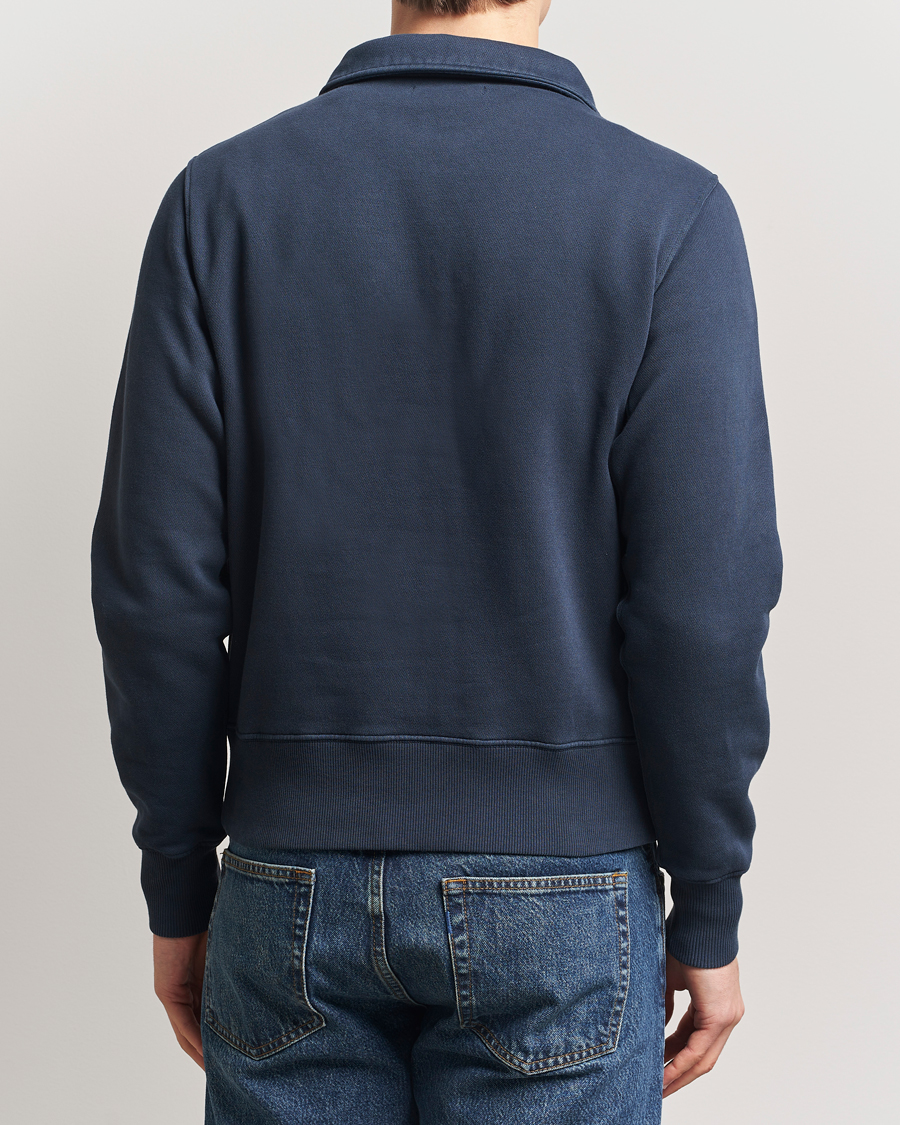 Herre | Trøjer | Merz b. Schwanen | Relaxed Fit Vintage Fleece Half Zip Sweat Denim Blue