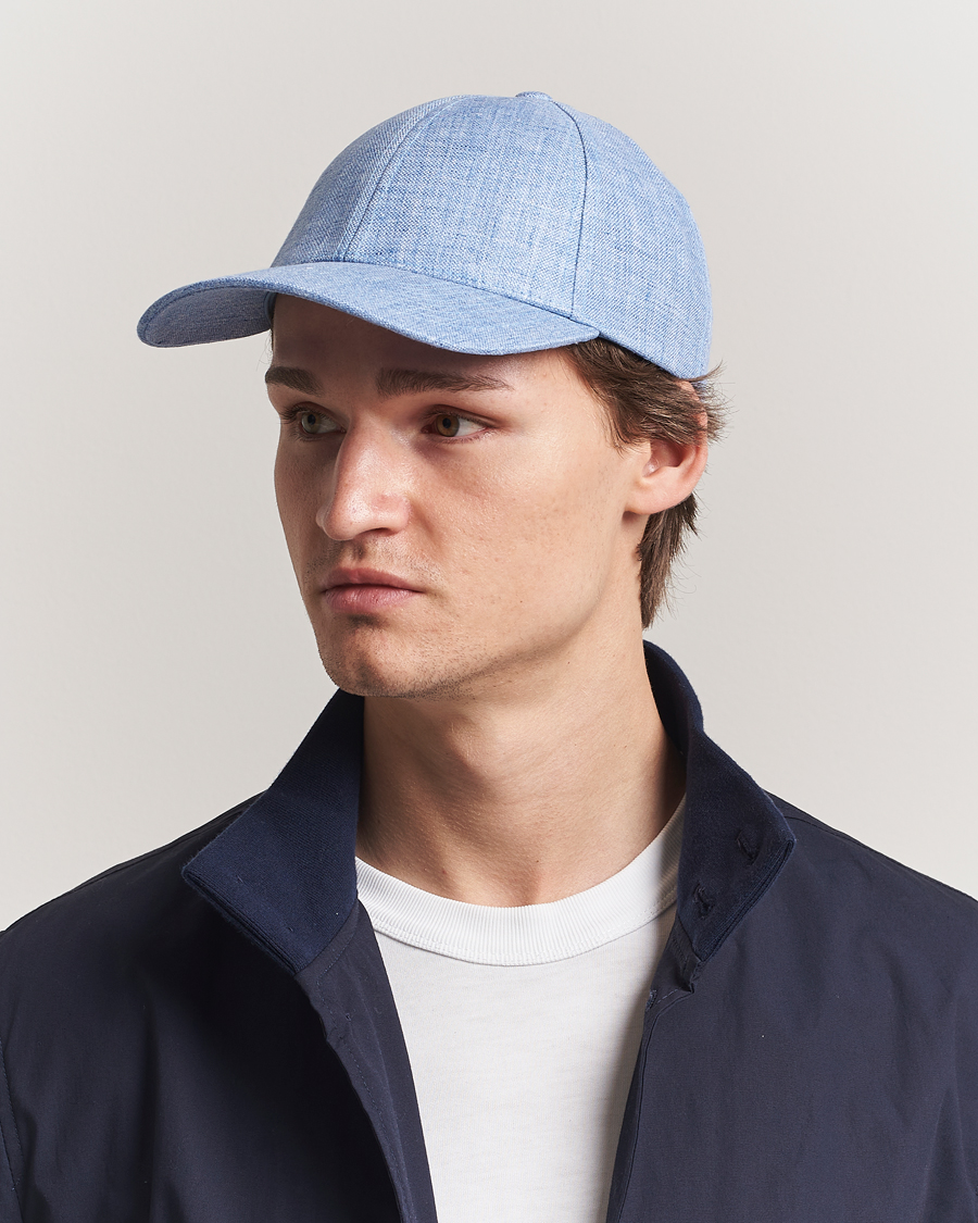 Herre | Hatte & kasketter | Varsity Headwear | Linen Baseball Cap Azure Blue