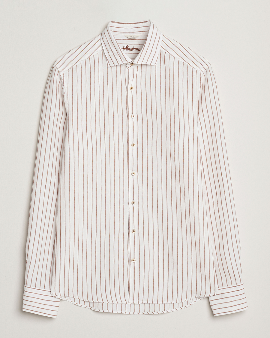 Herre | Skjorter | Stenströms | Slimline Striped Linen Shirt White/Brown