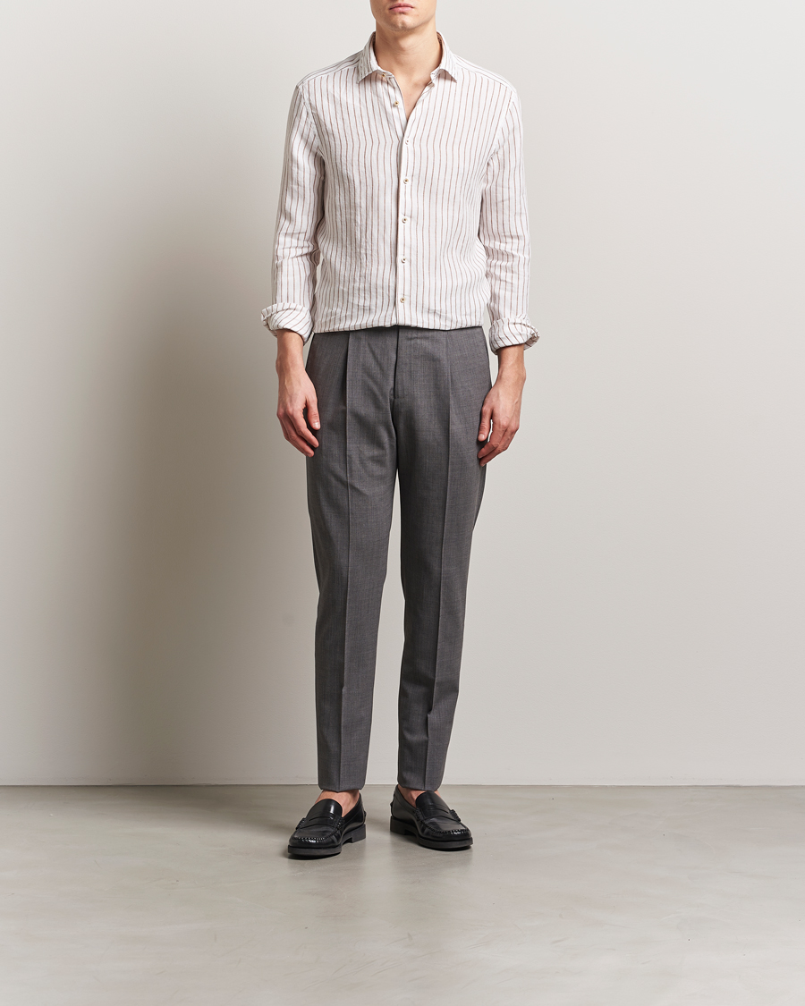 Herre | Skjorter | Stenströms | Slimline Striped Linen Shirt White/Brown