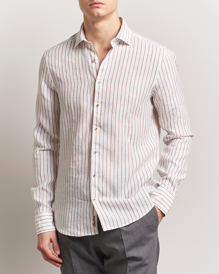 Herre | Skjorter | Stenströms | Slimline Striped Linen Shirt White/Brown