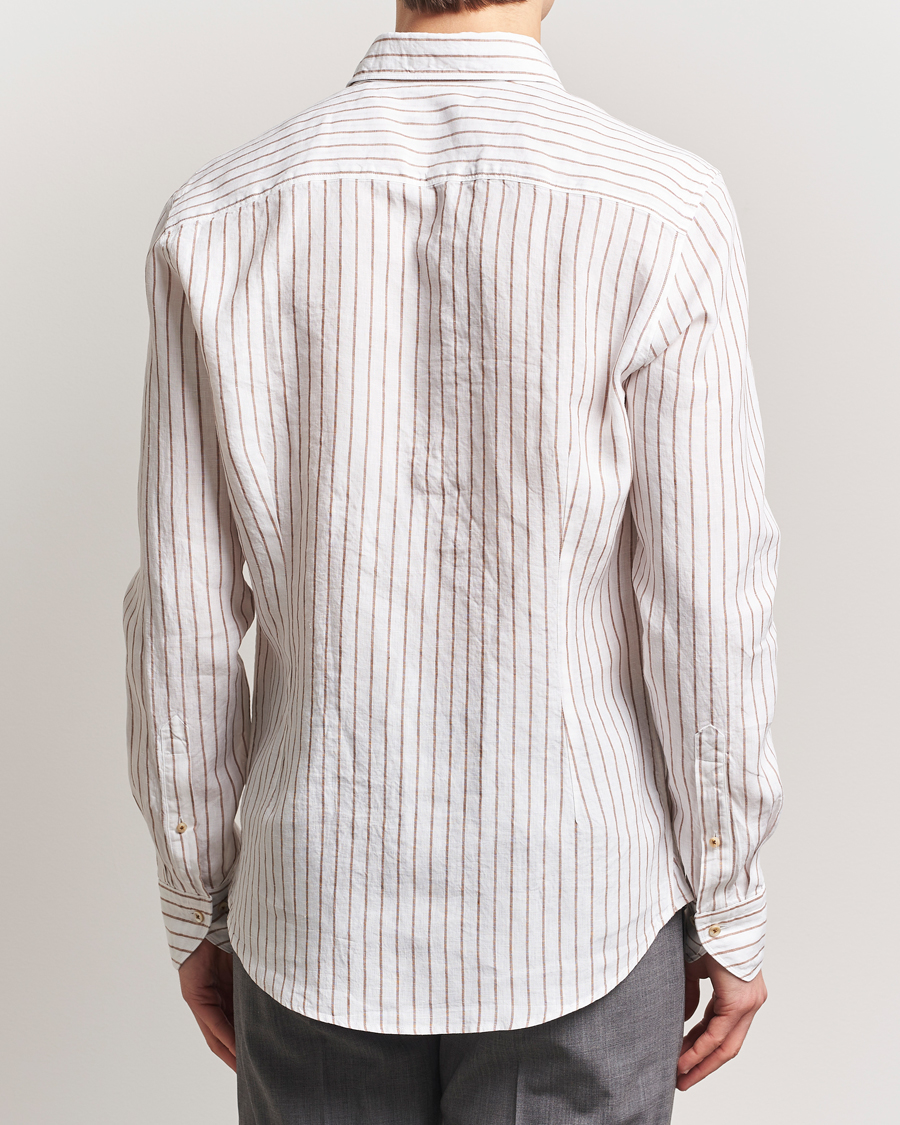 Herre | Skjorter | Stenströms | Slimline Striped Linen Shirt White/Brown