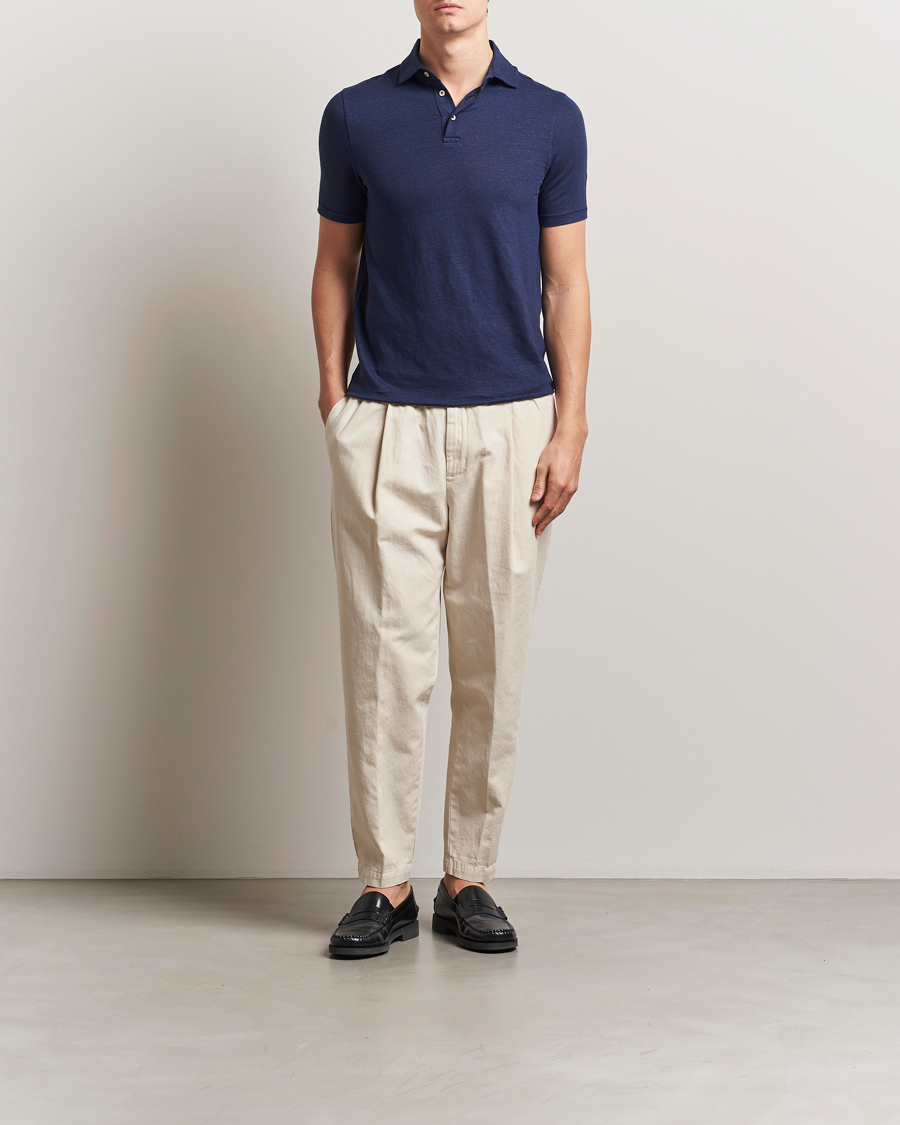 Herre | Polotrøjer | Stenströms | Linen Polo Shirt Navy