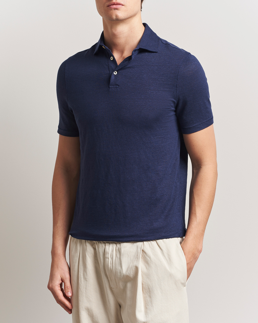 Herre | Polotrøjer | Stenströms | Linen Polo Shirt Navy