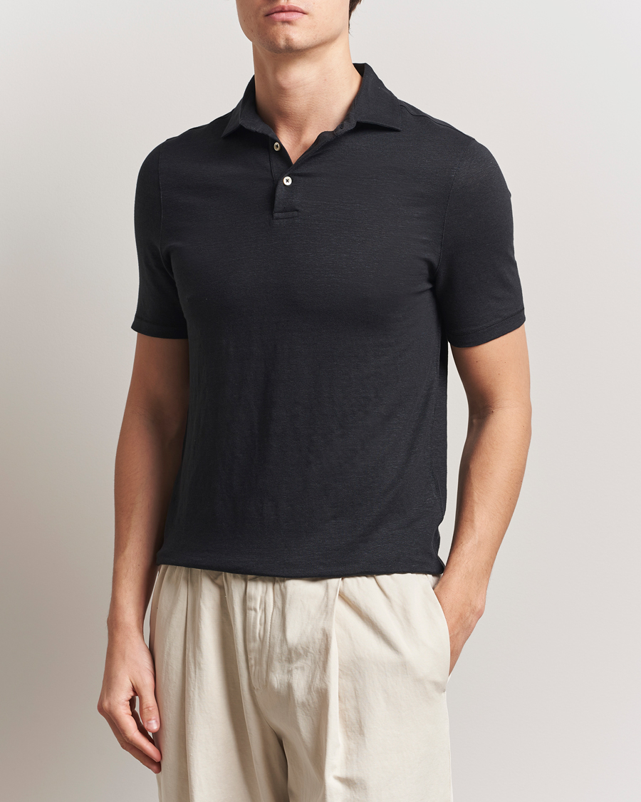 Herre | Polotrøjer | Stenströms | Linen Polo Shirt Black
