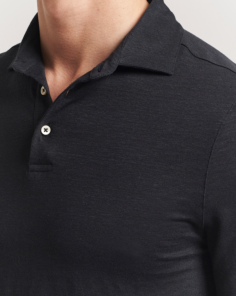 Herre | Polotrøjer | Stenströms | Linen Polo Shirt Black