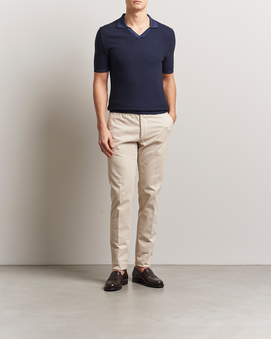 Herre | Polotrøjer | Stenströms | Structured Merino Knitted Polo Navy