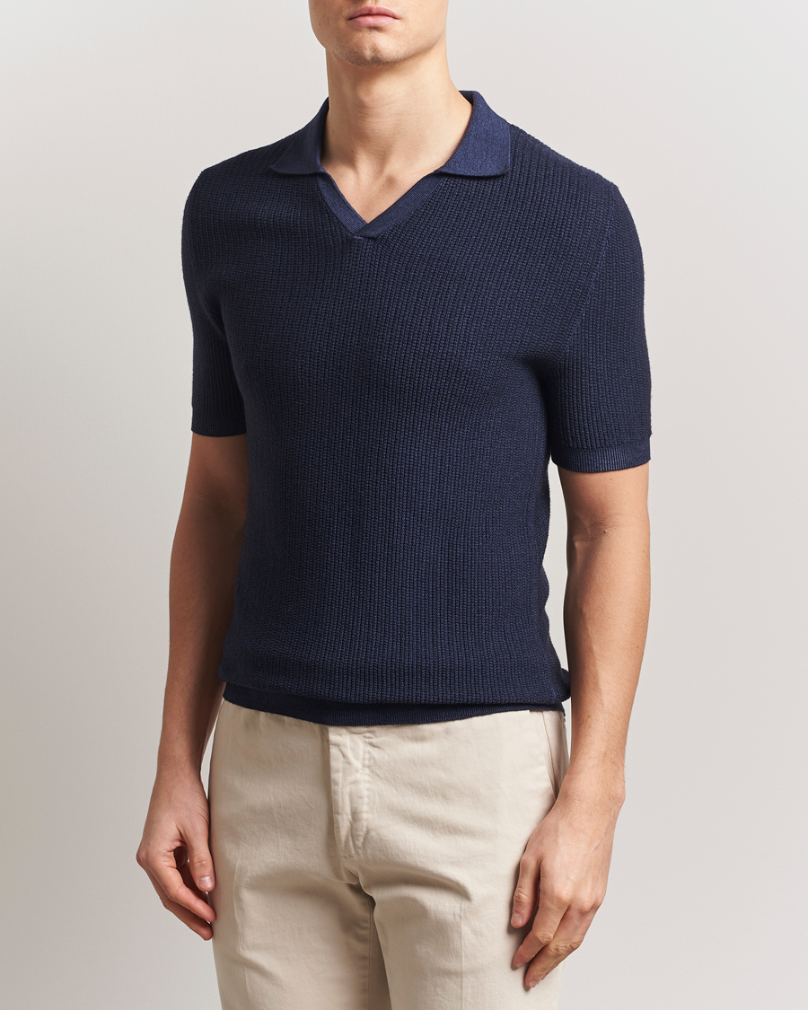 Herre | Polotrøjer | Stenströms | Structured Merino Knitted Polo Navy