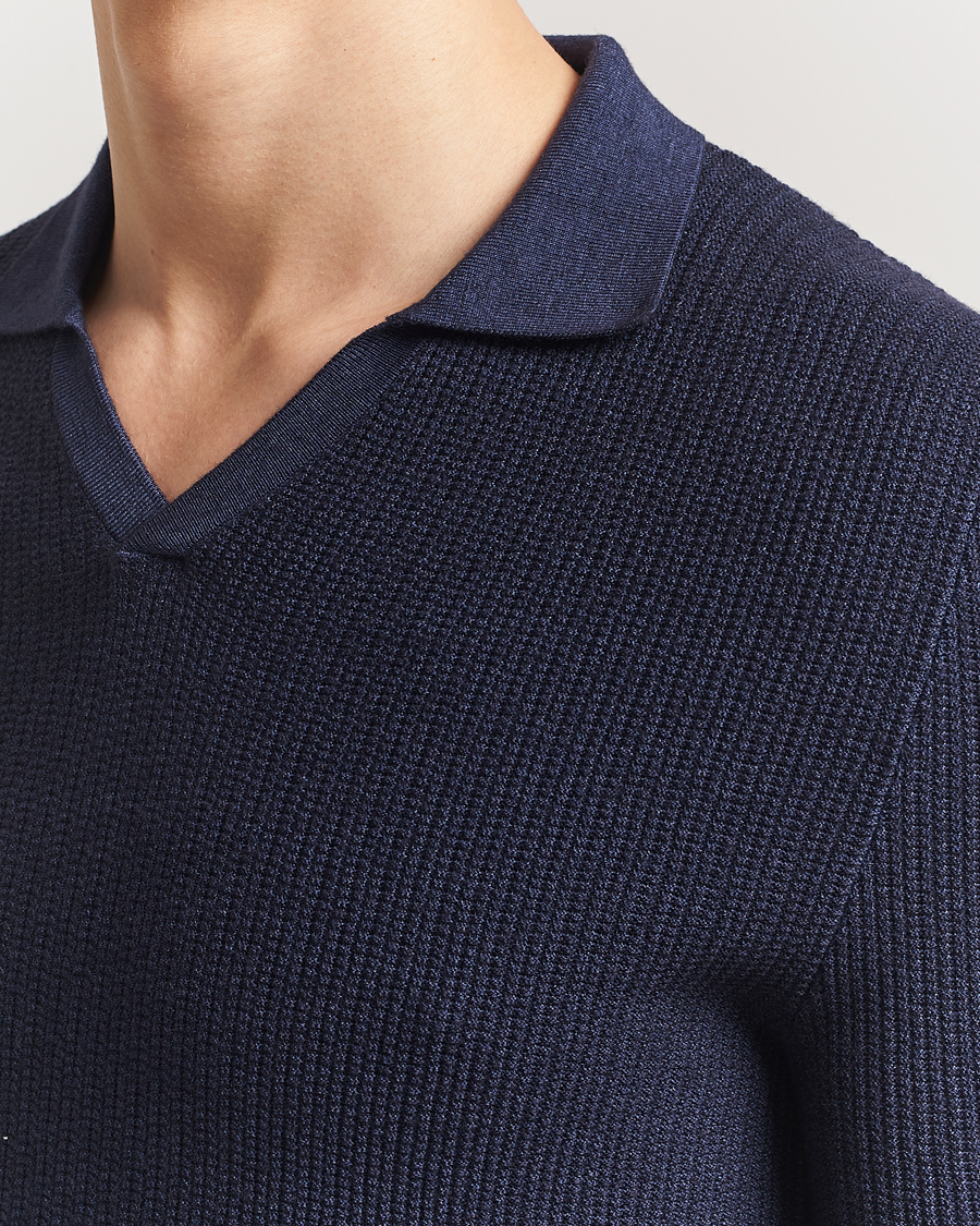 Herre | Polotrøjer | Stenströms | Structured Merino Knitted Polo Navy