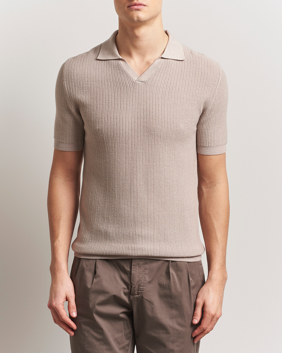 Herre | Polotrøjer | Stenströms | Structured Merino Knitted Polo Beige