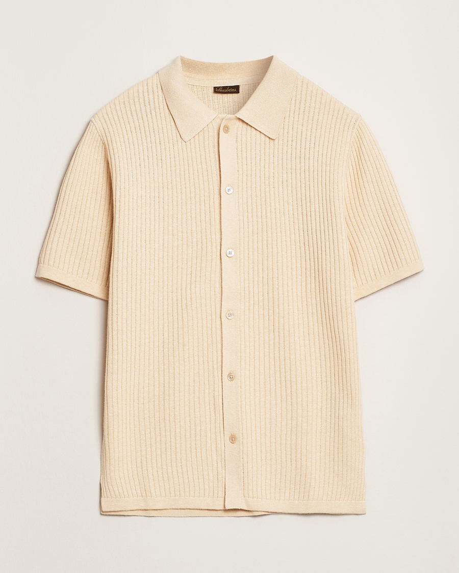 Herre | Skjorter | Stenströms | Knitted Buttonthru Polo Shirt Beige