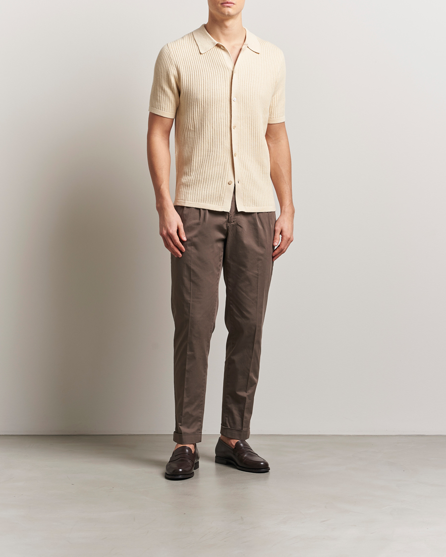 Herre | Skjorter | Stenströms | Knitted Buttonthru Polo Shirt Beige