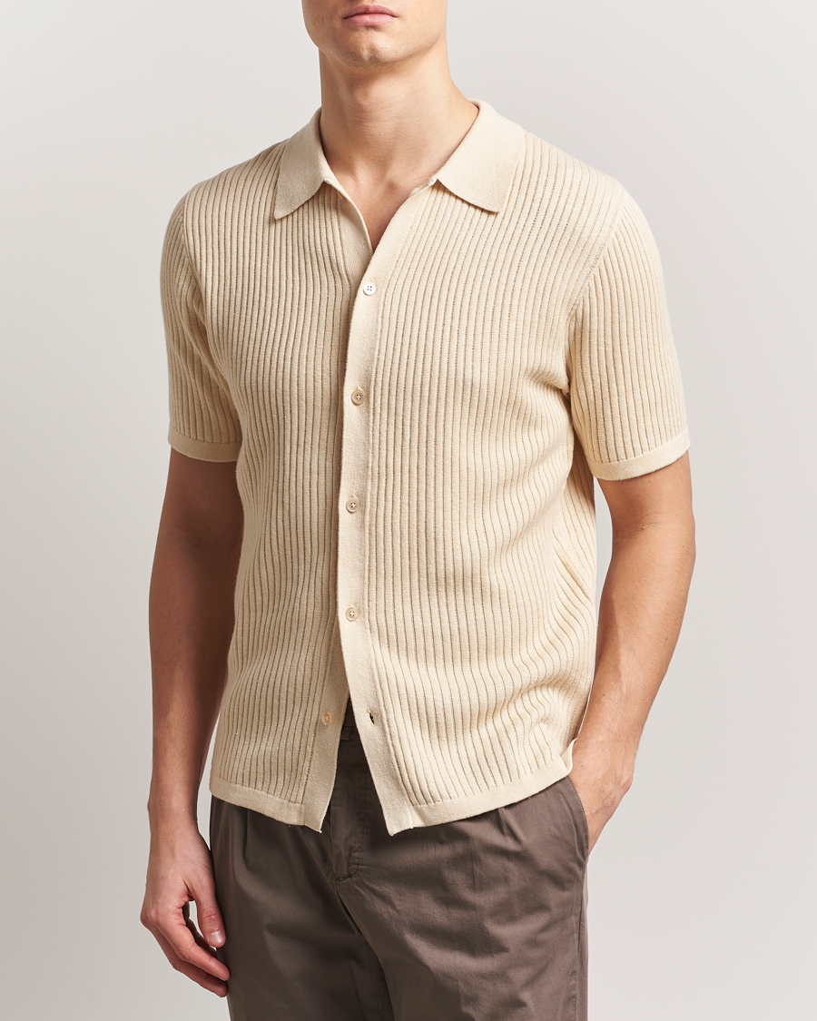 Herre | Skjorter | Stenströms | Knitted Buttonthru Polo Shirt Beige
