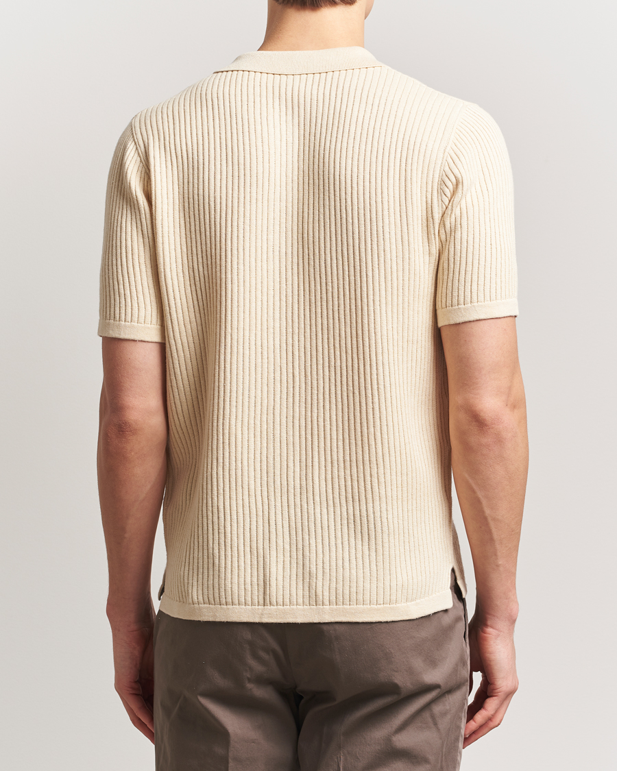 Herre | Skjorter | Stenströms | Knitted Buttonthru Polo Shirt Beige