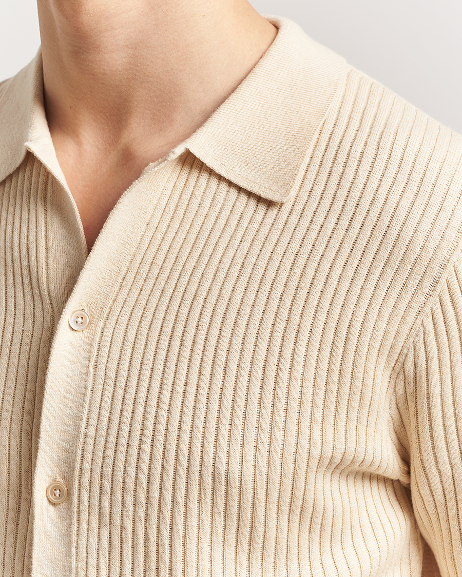 Herre | Skjorter | Stenströms | Knitted Buttonthru Polo Shirt Beige