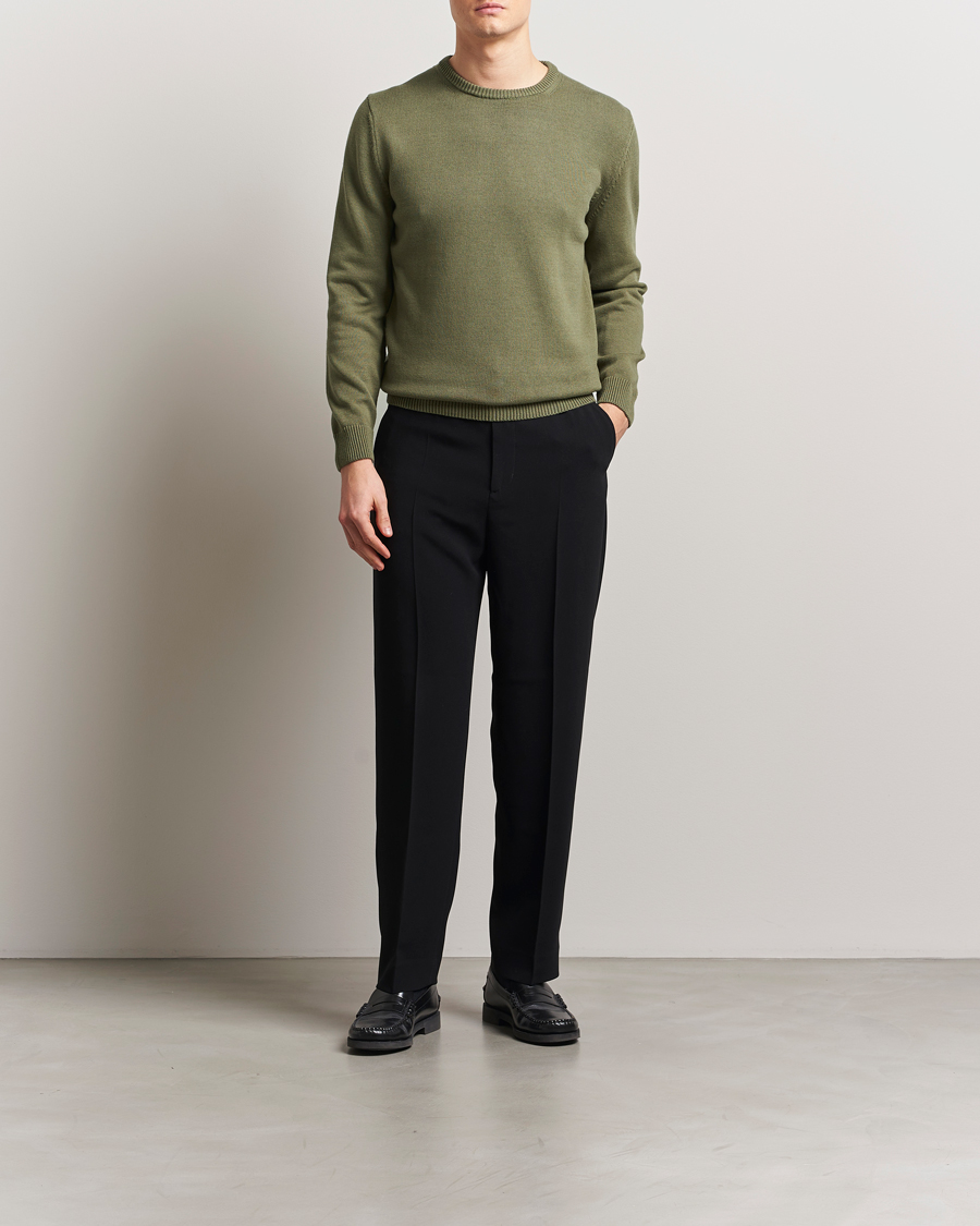 Herre | Trøjer | Stenströms | Organic Cotton Knitted Sweater Olive