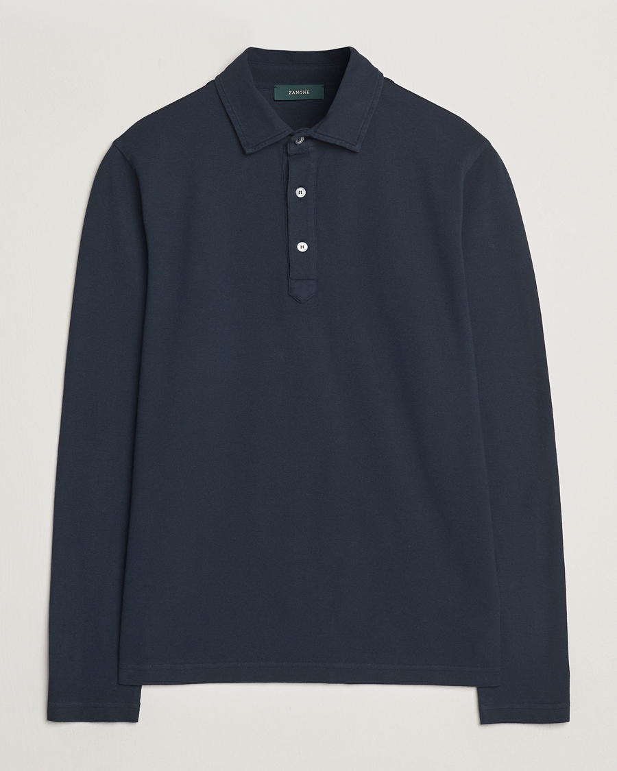 Herre | Polotrøjer | Zanone | Soft Cotton Piquet Long Sleeve Polo Navy