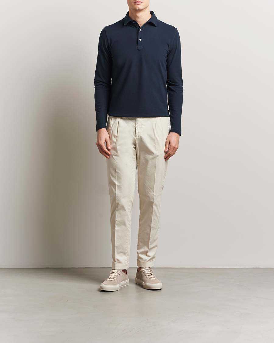 Herre | Polotrøjer | Zanone | Soft Cotton Piquet Long Sleeve Polo Navy