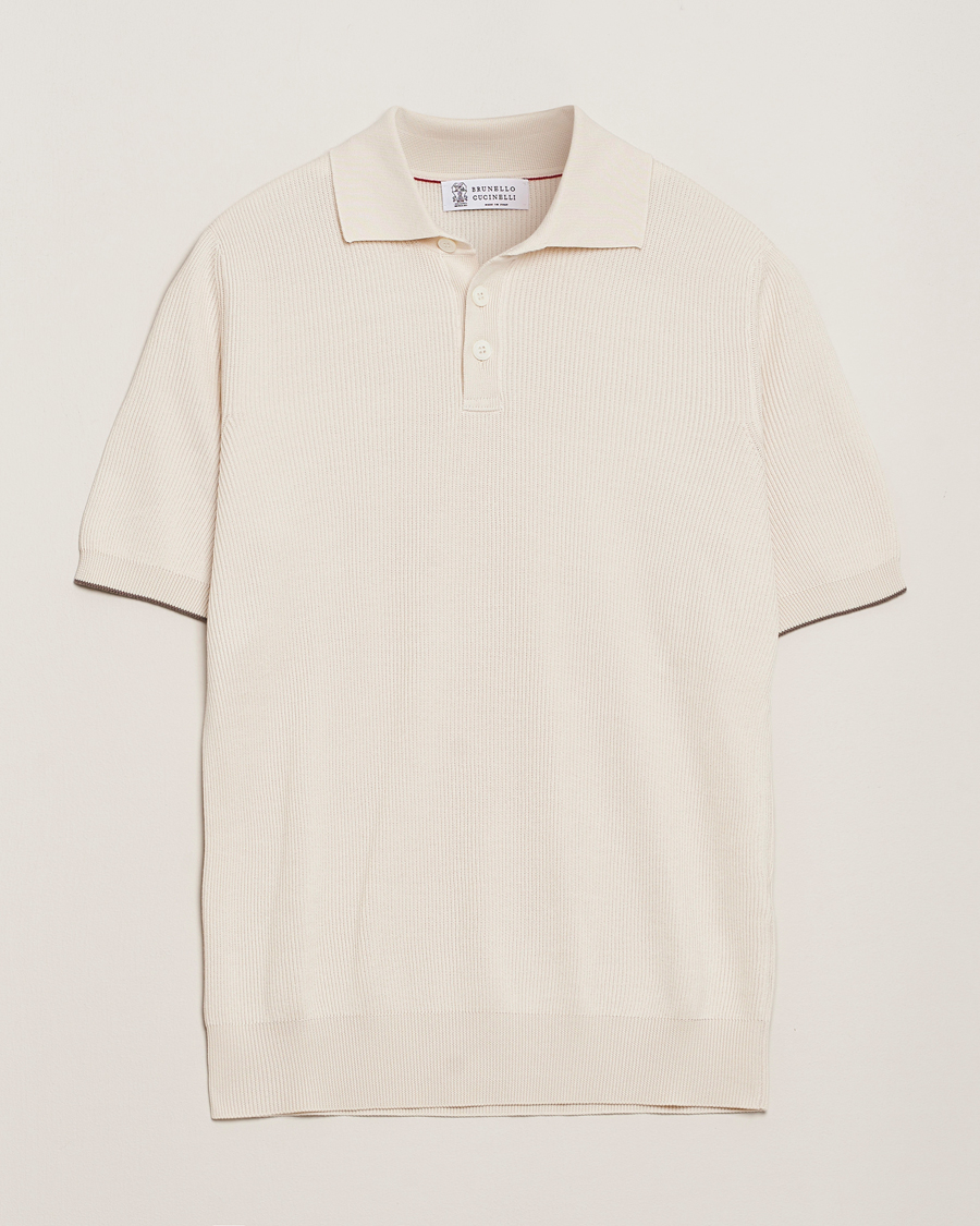Herre | Polotrøjer | Brunello Cucinelli | Cotton Rib Knitted Polo Off White