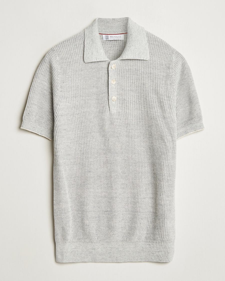 Herre | Polotrøjer | Brunello Cucinelli | Linen Rib Knitted Polo Pearl Grey