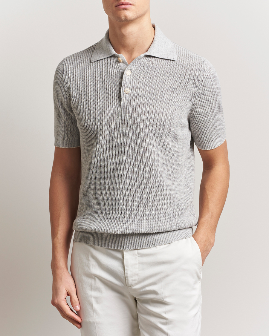 Herre | Polotrøjer | Brunello Cucinelli | Linen Rib Knitted Polo Pearl Grey