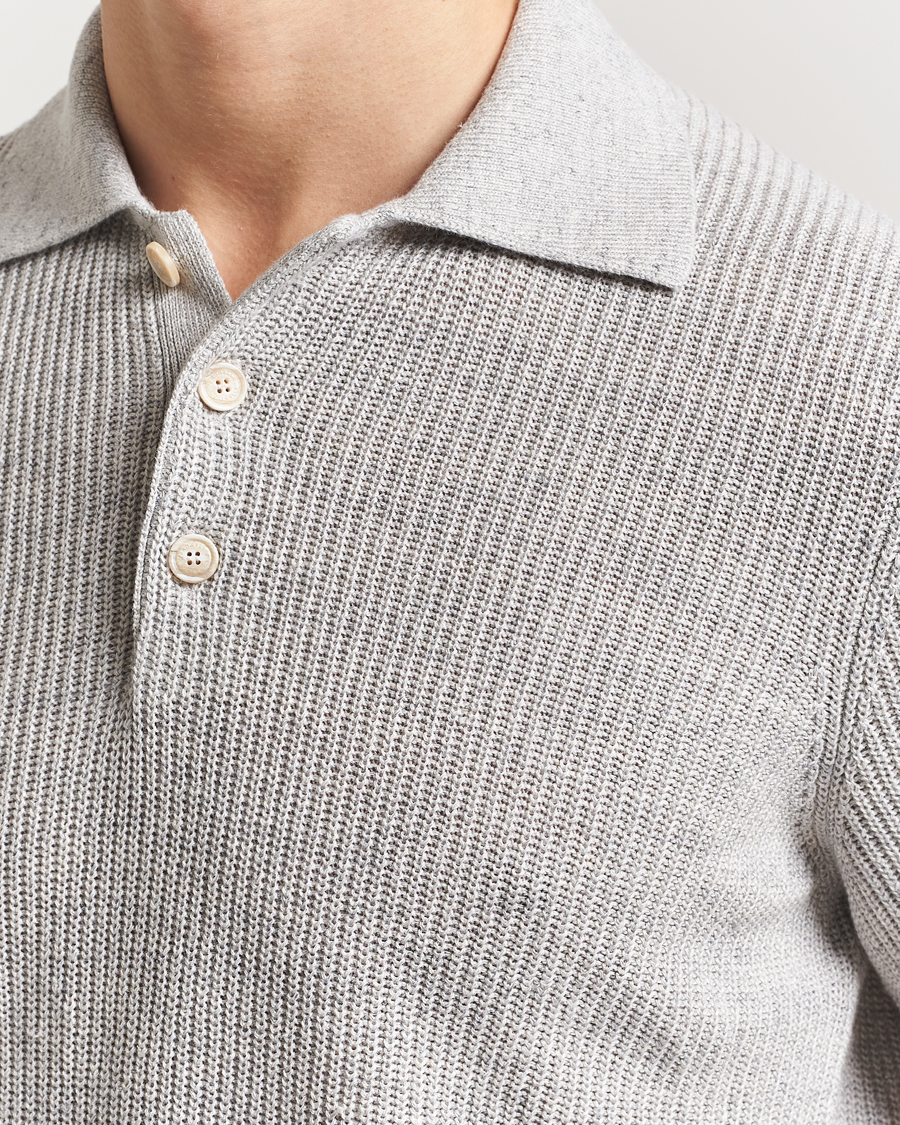 Herre | Polotrøjer | Brunello Cucinelli | Linen Rib Knitted Polo Pearl Grey