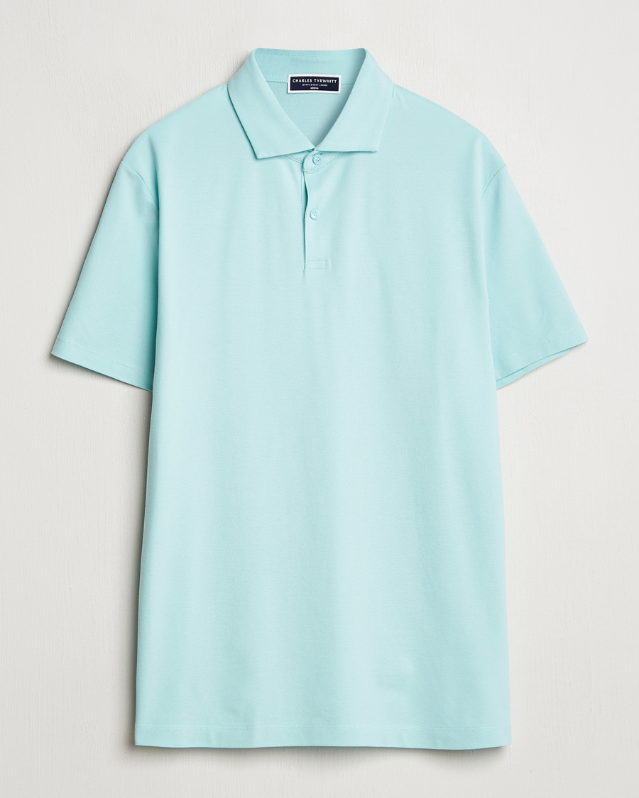 Herre | Polotrøjer | Charles Tyrwhitt | Short Sleeve Cotton Pique Polo Aqua