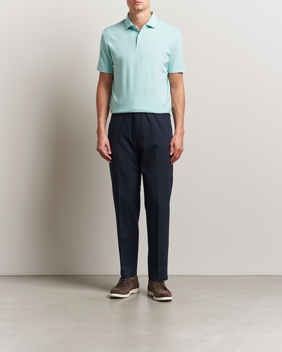 Herre | Polotrøjer | Charles Tyrwhitt | Short Sleeve Cotton Pique Polo Aqua