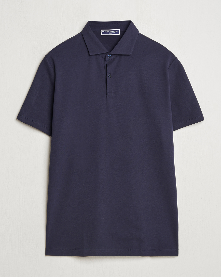 Herre | Polotrøjer | Charles Tyrwhitt | Short Sleeve Cotton Pique Polo Navy
