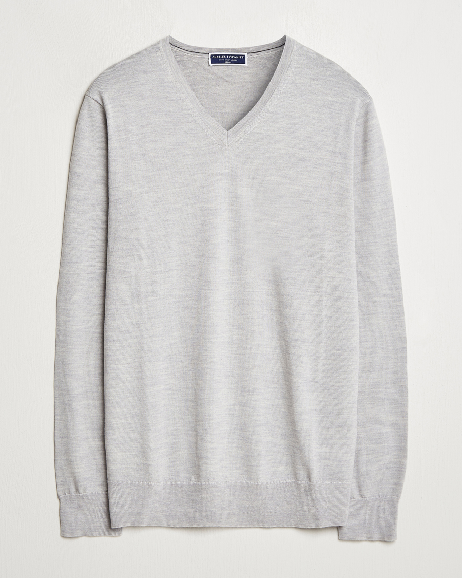 Herre | Trøjer | Charles Tyrwhitt | Pure Merino V-Neck Jumper Silver Grey