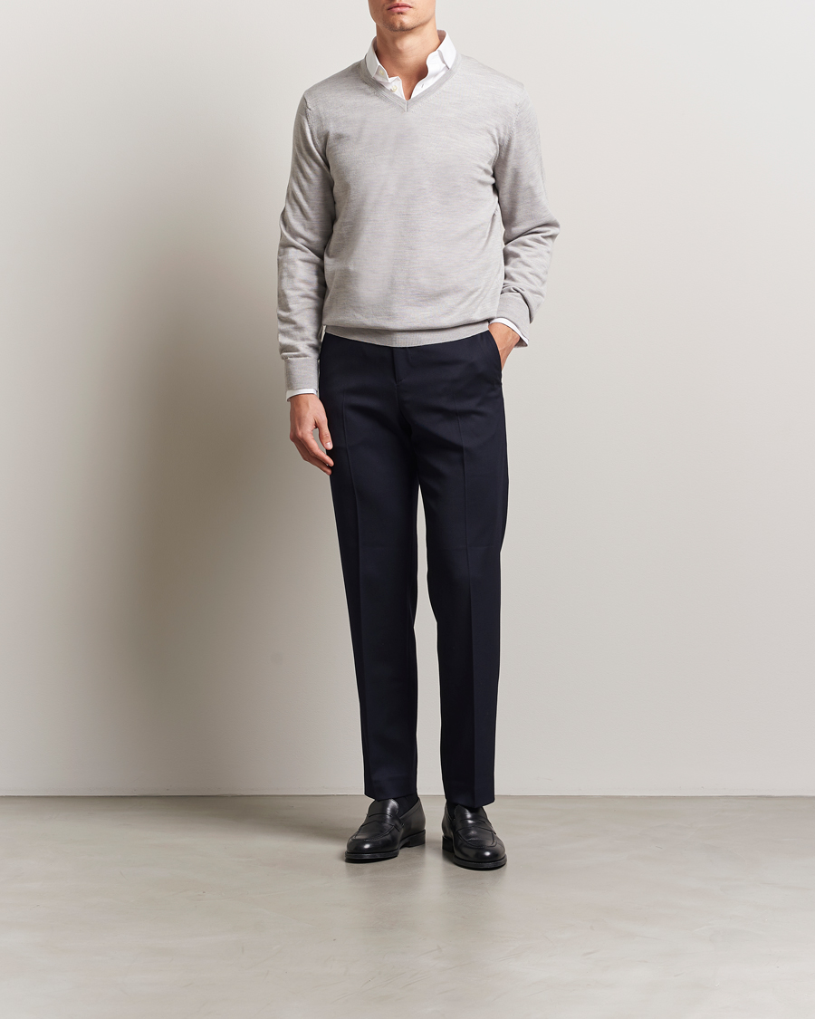 Herre | Trøjer | Charles Tyrwhitt | Pure Merino V-Neck Jumper Silver Grey