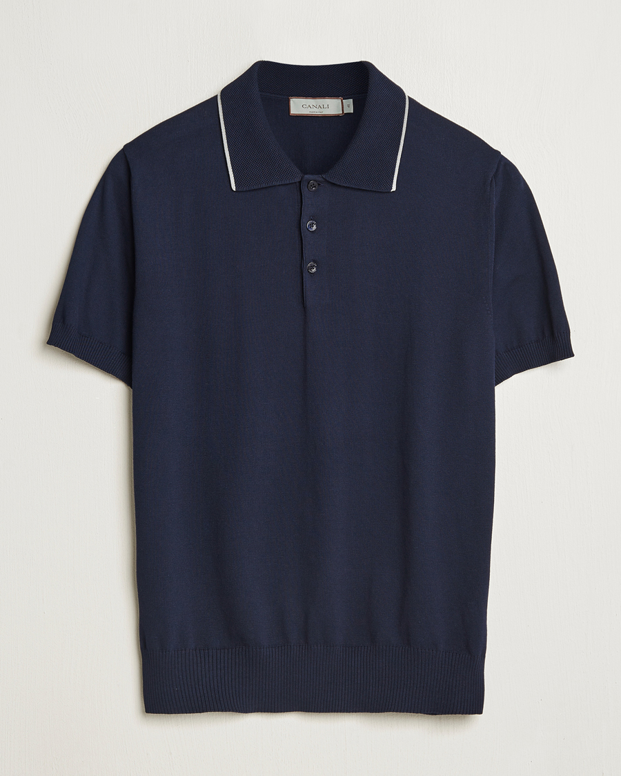 Herre | Polotrøjer | Canali | Contrast Short Sleeve Polo Navy