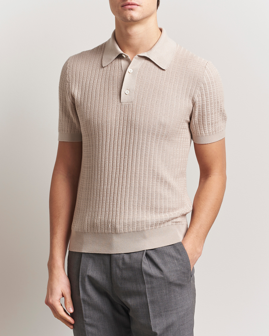 Herre | Polotrøjer | Canali | Jacquard Short Sleeve Polo Beige