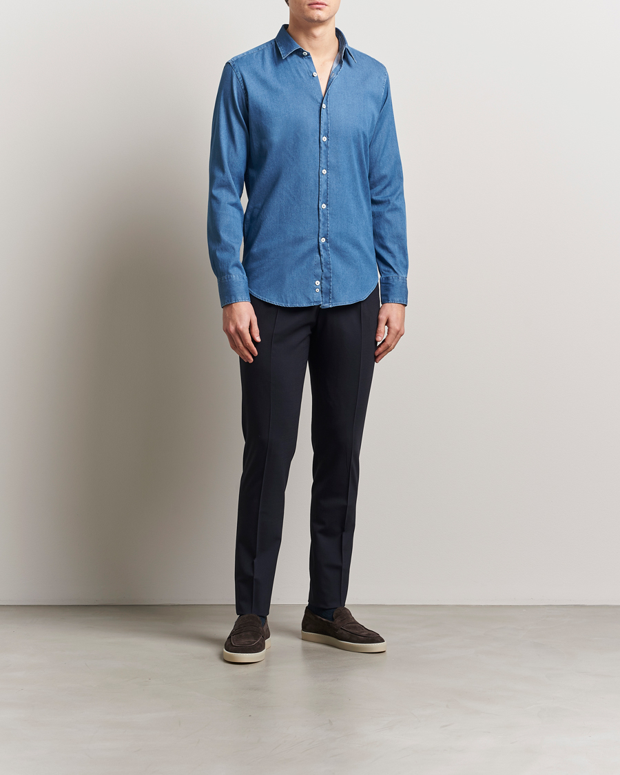 Herre | Skjorter | Canali | Slim Fit Denim Shirt Medium Blue Wash