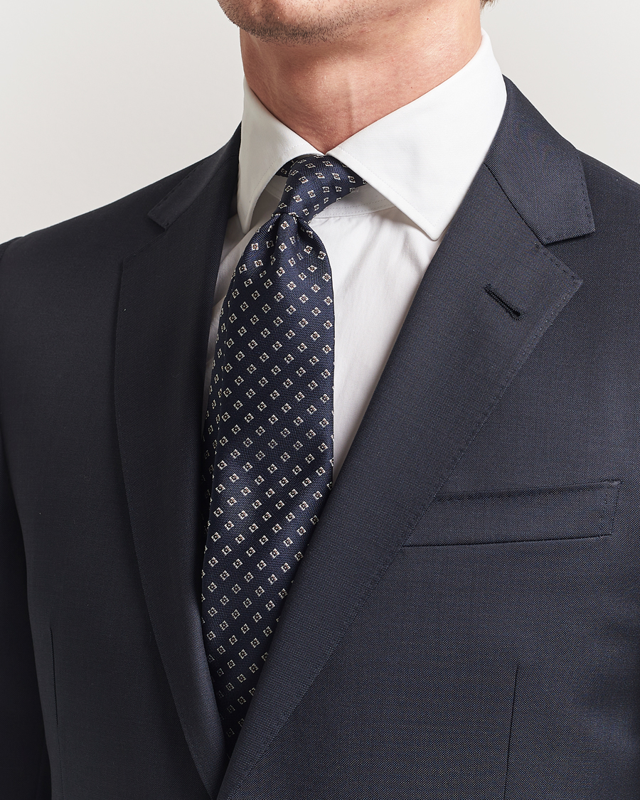 Herre | Canali Jacquard Flower Silk Tie Navy | Canali | Jacquard Flower Silk Tie Navy