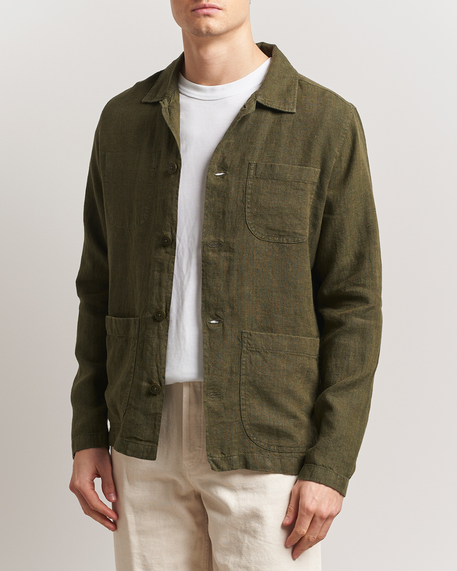 Herre | Skjorter | KnowledgeCotton Apparel | Linen Overshirt Burnt Olive