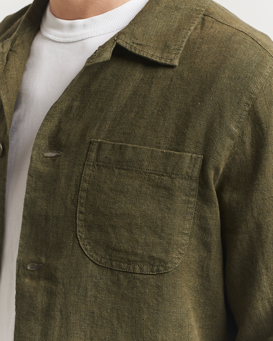 Herre | Skjorter | KnowledgeCotton Apparel | Linen Overshirt Burnt Olive